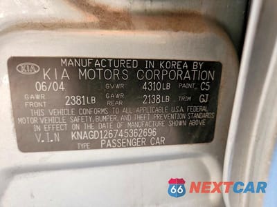 Zdjęcie 12 z 12 samochodu: 2004 KIA OPTIMA LX VIN:KNAGD126745362696 - miniatura