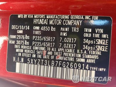 Zdjęcie 13 z 13 samochodu: 2015 HYUNDAI SANTA FE SPORT 2.4L VIN:5XYZT3LB7FG260914 - miniatura