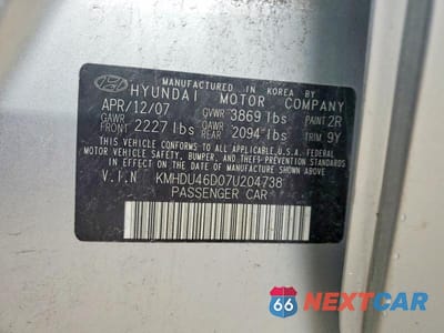 Zdjęcie 12 z 12 samochodu: 2007 HYUNDAI ELANTRA GLS VIN:KMHDU46D07U204738 - miniatura