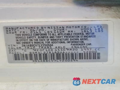 Zdjęcie 12 z 12 samochodu: 2020 NISSAN SENTRA SV VIN:3N1AB8CV7LY250594 - miniatura