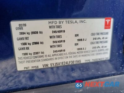 Zdjęcie 13 z 13 samochodu: 2020 TESLA MODEL S VIN:5YJSA1E24LF381945 - miniatura