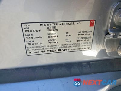Zdjęcie 11 z 11 samochodu: 2015 TESLA MODEL S 85 VIN:5YJSA1H19FFP78672 - miniatura