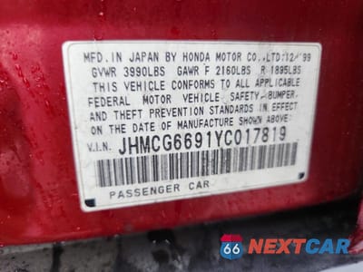 Zdjęcie 12 z 12 samochodu: 2000 HONDA ACCORD SE VIN:JHMCG6691YC017819 - miniatura