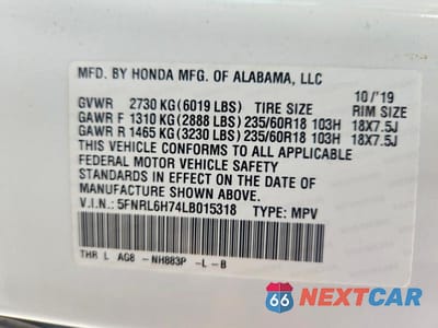 Zdjęcie 14 z 14 samochodu: 2020 HONDA ODYSSEY EXL VIN:5FNRL6H74LB015318 - miniatura