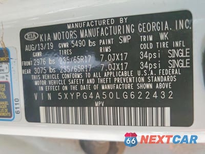 Zdjęcie 13 z 13 samochodu: 2020 KIA SORENTO LX V6 VIN:5XYPG4A50LG622432 - miniatura