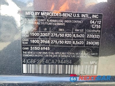 Zdjęcie 13 z 13 samochodu: 2012 MERCEDES-BENZ GL 350 BLUETEC VIN:4JGBF2FE4CA794484 - miniatura