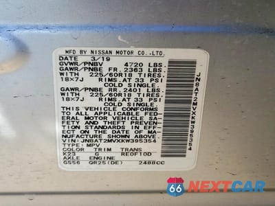 Zdjęcie 13 z 13 samochodu: 2019 NISSAN ROGUE SV VIN:JN8AT2MVXKW395354 - miniatura