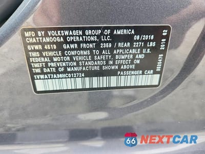 Zdjęcie 12 z 12 samochodu: 2017 VOLKSWAGEN PASSAT S VIN:1VWAT7A36HC012724 - miniatura