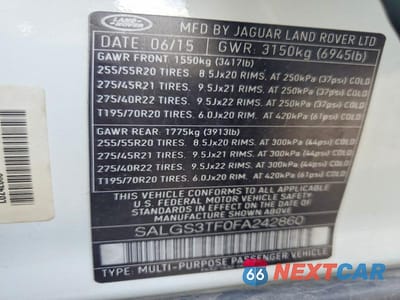 Zdjęcie 13 z 13 samochodu: 2015 LAND ROVER RANGE ROVER SUPERCHARGED VIN:SALGS3TF0FA242860 - miniatura
