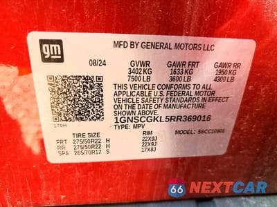 Zdjęcie 13 z 13 samochodu: 2024 CHEVROLET SUBURBAN C1500 HIGH COUNTRY VIN:1GNSCGKL5RR369016 - miniatura