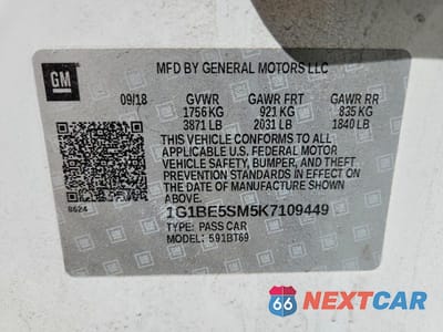 Zdjęcie 13 z 13 samochodu: 2019 CHEVROLET CRUZE LT VIN:1G1BE5SM5K7109449 - miniatura