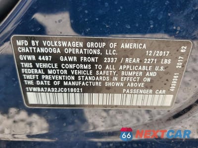 Zdjęcie 12 z 12 samochodu: 2018 VOLKSWAGEN PASSAT SE VIN:1VWBA7A32JC018021 - miniatura