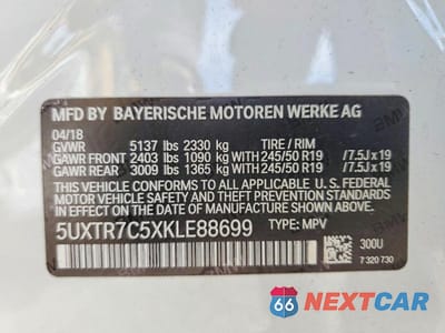 Zdjęcie 13 z 13 samochodu: 2019 BMW X3 SDRIVE30I VIN:5UXTR7C5XKLE88699 - miniatura