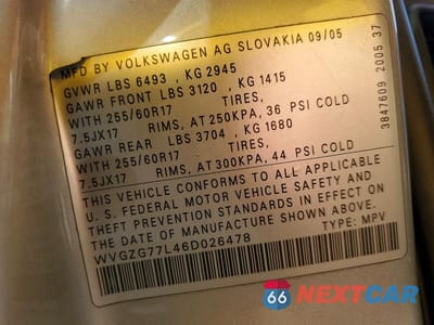 Zdjęcie 12 z 12 samochodu: 2006 VOLKSWAGEN TOUAREG 3.2 VIN:WVGZG77L46D026478 - miniatura