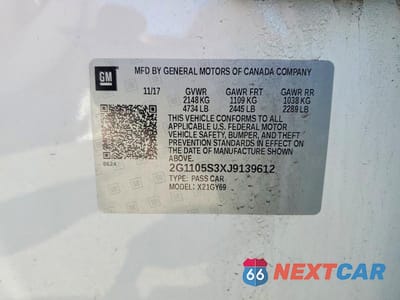 Zdjęcie 12 z 12 samochodu: 2018 CHEVROLET IMPALA LT VIN:2G1105S3XJ9139612 - miniatura
