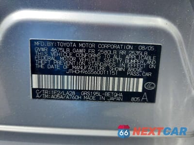 Zdjęcie 12 z 12 samochodu: 2006 LEXUS GS 300 VIN:JTHCH96S560011151 - miniatura