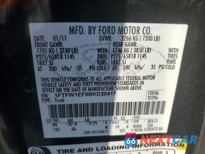 Zdjęcie 12 z 12 samochodu: 2011 FORD F150 SUPERCREW VIN:1FTFW1EF5BKD20417 - miniatura