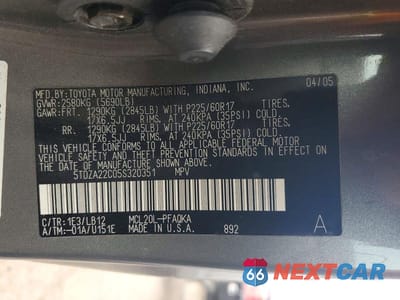 Zdjęcie 13 z 13 samochodu: 2005 TOYOTA SIENNA VIN:5TDZA22C05S320351 - miniatura