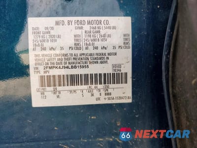 Zdjęcie 13 z 13 samochodu: 2020 FORD EDGE SEL VIN:2FMPK4J94LBB15955 - miniatura
