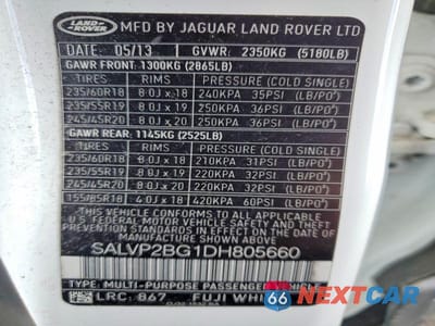 Zdjęcie 13 z 13 samochodu: 2013 LAND ROVER RANGE ROVER EVOQUE PURE PLUS VIN:SALVP2BG1DH805660 - miniatura