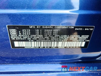 Zdjęcie 12 z 12 samochodu: 2019 SUBARU LEGACY 2.5I LIMITED VIN:4S3BNAN63K3035629 - miniatura