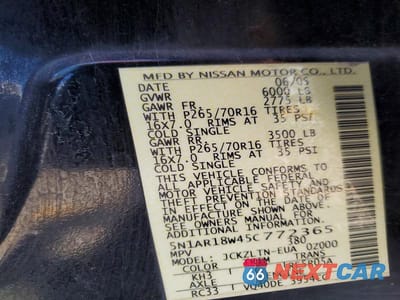 Zdjęcie 13 z 13 samochodu: 2005 NISSAN PATHFINDER XE VIN:5N1AR18W45C772365 - miniatura