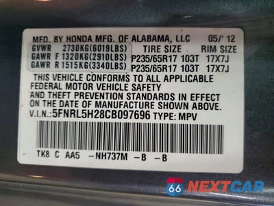 Zdjęcie 13 z 13 samochodu: 2012 HONDA ODYSSEY LX VIN:5FNRL5H28CB097696 - miniatura