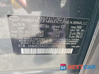 Zdjęcie 14 z 14 samochodu: 2020 HYUNDAI SANTA FE SE VIN:5NMS23AD0LH141483 - miniatura