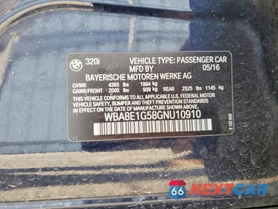 Zdjęcie 12 z 12 samochodu: 2016 BMW 320 I VIN:WBA8E1G58GNU10910 - miniatura