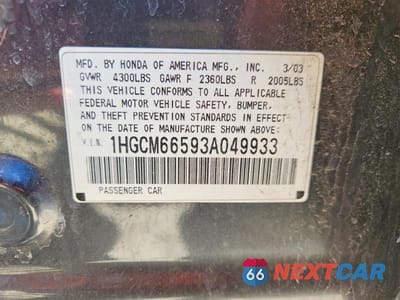 Zdjęcie 12 z 12 samochodu: 2003 HONDA ACCORD EX VIN:1HGCM66593A049933 - miniatura