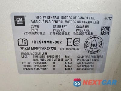 Zdjęcie 13 z 13 samochodu: 2013 GMC TERRAIN SLE VIN:2GKALMEK9D6348720 - miniatura