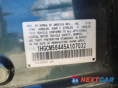 Zdjęcie 12 z 12 samochodu: 2005 HONDA ACCORD LX VIN:1HGCM56445A107032 - miniatura