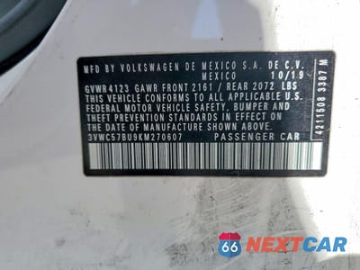 Zdjęcie 12 z 12 samochodu: 2019 VOLKSWAGEN JETTA S VIN:3VWC57BU9KM270607 - miniatura