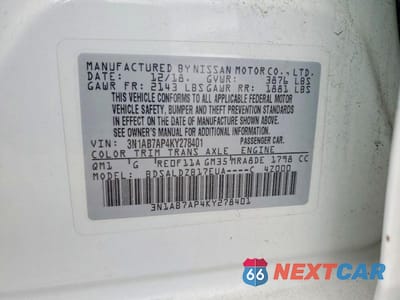 Zdjęcie 12 z 12 samochodu: 2019 NISSAN SENTRA SV VIN:3N1AB7AP4KY278401 - miniatura
