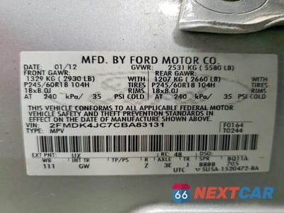 Zdjęcie 13 z 13 samochodu: 2012 FORD EDGE SEL VIN:2FMDK4JC7CBA83131 - miniatura