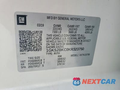 Zdjęcie 13 z 13 samochodu: 2019 GMC YUKON SLT VIN:1GKS2BKC0KR323750 - miniatura