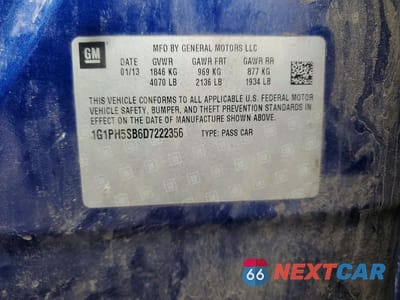 Zdjęcie 12 z 12 samochodu: 2013 CHEVROLET CRUZE ECO VIN:1G1PH5SB6D7222356 - miniatura