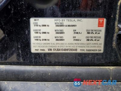 Zdjęcie 12 z 12 samochodu: 2017 TESLA MODEL S VIN:5YJSA1E48HF200449 - miniatura