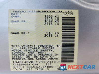 Zdjęcie 12 z 12 samochodu: 2020 NISSAN ALTIMA S VIN:1N4BL4BV8LC207017 - miniatura