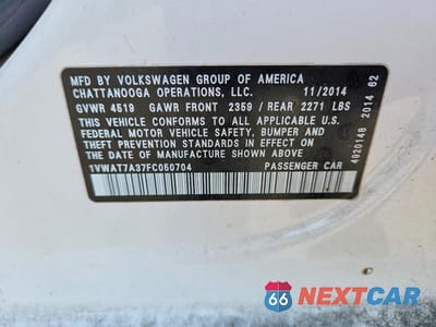Zdjęcie 12 z 12 samochodu: 2015 VOLKSWAGEN PASSAT S VIN:1VWAT7A37FC050704 - miniatura