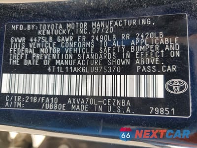 Zdjęcie 12 z 12 samochodu: 2020 TOYOTA CAMRY LE VIN:4T1L11AK6LU975370 - miniatura