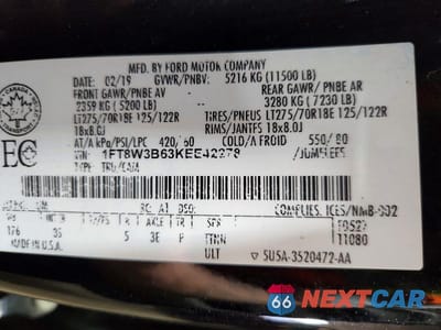 Zdjęcie 12 z 12 samochodu: 2019 FORD F350 SUPER DUTY VIN:1FT8W3B63KEE42278 - miniatura