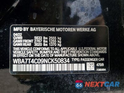 Zdjęcie 12 z 12 samochodu: 2022 BMW 740 XI VIN:WBA7T4C09NCK50834 - miniatura