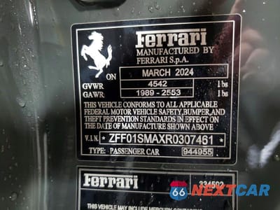 Zdjęcie 12 z 12 samochodu: 2024 FERRARI 296 GTS VIN:ZFF01SMAXR0307461 - miniatura