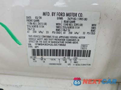 Zdjęcie 14 z 14 samochodu: 2020 FORD EXPLORER XLT VIN:1FMSK8DH2LGC19602 - miniatura