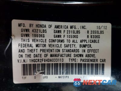 Zdjęcie 12 z 12 samochodu: 2013 HONDA ACCORD EXL VIN:1HGCR2F84DA033113 - miniatura
