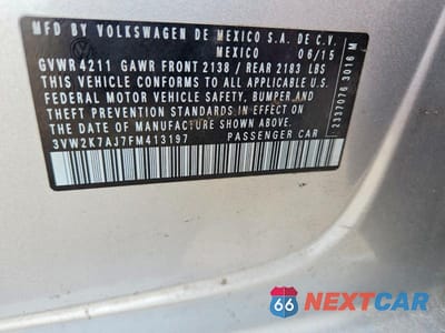 Zdjęcie 12 z 12 samochodu: 2015 VOLKSWAGEN JETTA BASE VIN:3VW2K7AJ7FM413197 - miniatura