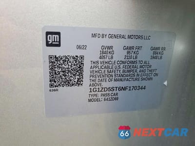 Zdjęcie 12 z 12 samochodu: 2022 CHEVROLET MALIBU LT VIN:1G1ZD5ST6NF170344 - miniatura