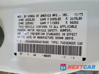 Zdjęcie 12 z 12 samochodu: 2006 ACURA 3.2TL VIN:19UUA66266A015469 - miniatura