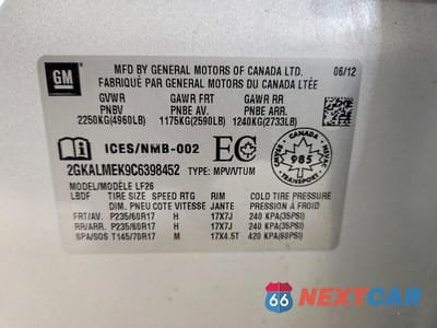 Zdjęcie 13 z 13 samochodu: 2012 GMC TERRAIN SLE VIN:2GKALMEK9C6398452 - miniatura